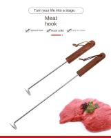 Nuevo Gancho giratorio de carne de acero inoxidable para barbacoa con mango de madera, gancho para carne, gancho para aleta de comida, fácil de limpiar - details 1