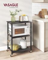 Estantería de Cocina con Ruedas, Carrito de Servicio de 3 Niveles, Estantería para Microondas, Horno, Tostadora, Marco de Metal con 6 Ganchos, Marrón Rústico y Negro KKS60XV1 - details 9