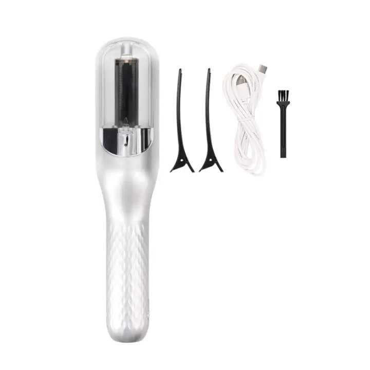 Máquina para cortar cabello Cortador de cabello inalámbrico con puntas abiertas Recortador de cabello con extremo dividido Carga automática Cuidado del cabello dañado, Plata - 1