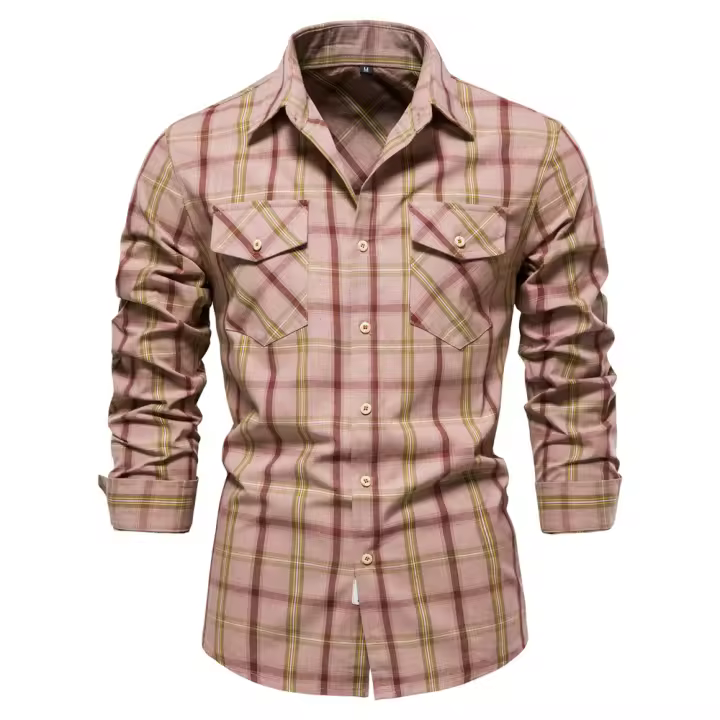 Camisa Profesional Ligera de Manga Larga a Cuadros para Hombre Camisa Casual de Moda con Bolso de Tamaño Americano - 1