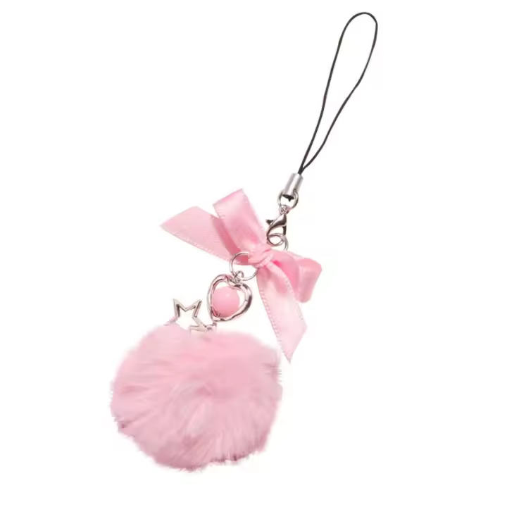 Y2K-Cadena para teléfono Y2K, color rosa, lazo con bola de pelo, cordón para teléfono móvil, zapatos de Ballet, cinta, funda para teléfono, colgante de tarjeta - 1