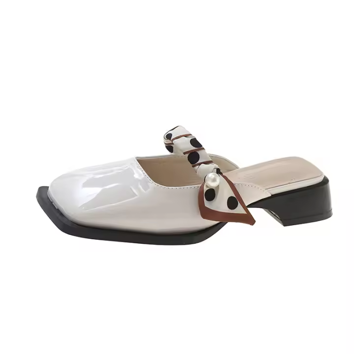 Francés grueso tacón bolsa cabeza zapatillas mujer verano desgaste 2025 nuevo tacón medio cabeza cuadrada media arrastre con falda perezoso muller zapatos - 1