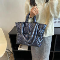 Bolso de mano de algodón acolchado para mujer, bolso de hombro de gran capacidad, de moda, de diseñador, - details 7