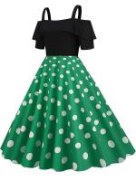 Vestido de fiesta Vintage elegante con hombros descubiertos, vestidos Midi de verano con lunares y volantes para mujer - details 1