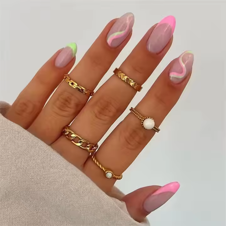 Set de 24 uñas postizas con diseño de margarita blanca y rosa cuadradas cortas, artículos de manicura removibles para fiesta - 1
