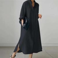Vestido Casual para Mujer de Manga Larga Falda Irregular con Estilo Solidario y Cuello Suelto - details 2