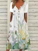 Vestido largo con bolsillo para mujer, manga corta, botones, cuello en V, estampado, primavera europea y americana - details 2