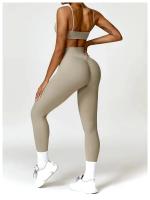 Conjunto de Yoga para Mujer de Cintura Alta Secado Rápido para Correr Fitness 2 Piezas Traje Deportivo sin Mangas de Nylon con Lining - details 16