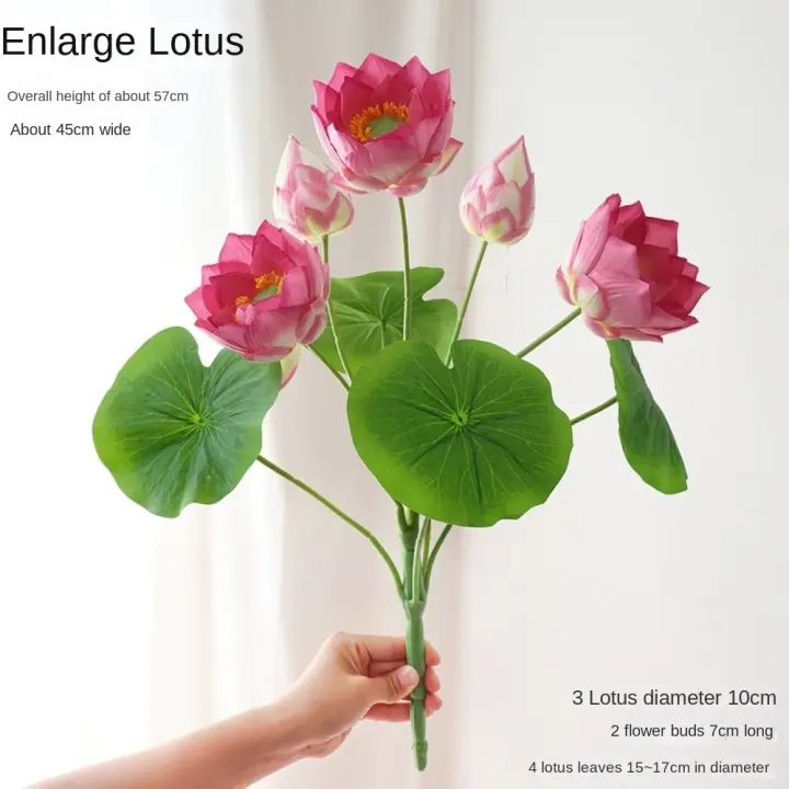 Flor de loto Artificial de 57CM, flor de loto de seda elegante realista, decoración de arreglo floral de plástico DIY - 1