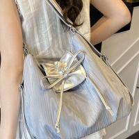 Mochila con lazo plateado de Color sólido, bolso de hombro estilo coreano de gran capacidad, bolso de compras versátil - details 16