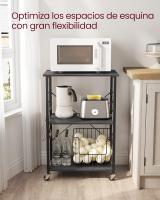Estantería de Cocina con Ruedas, Carrito de Servicio de 3 Niveles, Estantería para Microondas, Horno, Tostadora, Marco de Metal con 6 Ganchos, Marrón Rústico y Negro KKS60XV1 - details 10