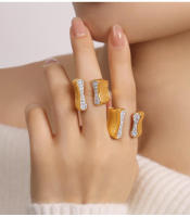 Anillo de mujer de Maple inoxidable with Rayas gruesas, Diamante de Agua de Cobre, anillo de cristal de ZIRCON, Gift de joyería - details 0