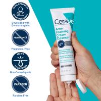 CeraVe Acne Foaming Cream Cleanser, limpiador facial con peróxido de benzoilo al 4% con ácido hialurónico, niacinamida y ceramidas, tratamiento diario suave para el acné para la cara - details 5