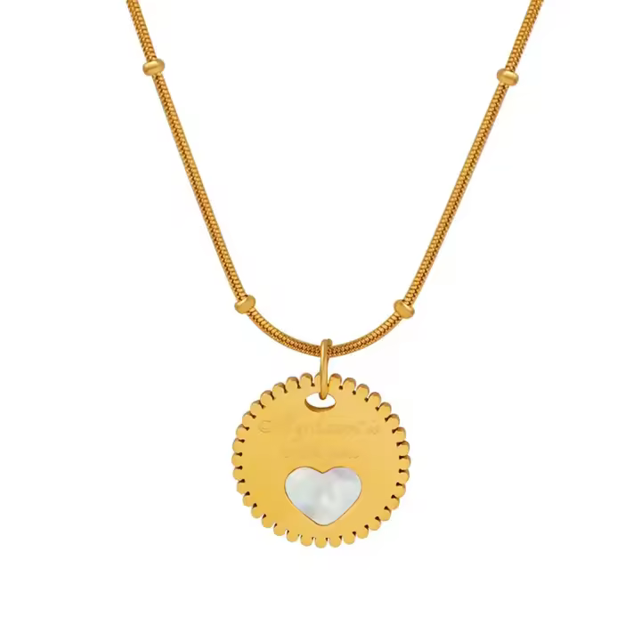Colgante de Cuello en Forma de Melocotón en Corazón de Mar Cadena de Clavícula de Oro de 18k - 1