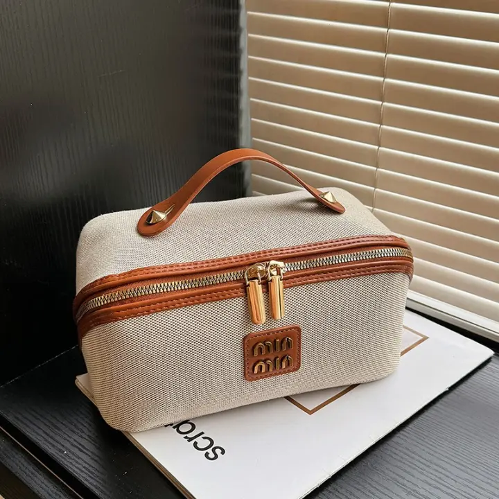 Bolsa con cierre de lona de gran capacidad para cosméticos, estuche organizador de maquillaje portátil para mujer, artículos de tocador de almacenamiento de viaje - 1