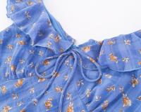 Vestido retro francés con volantes, borde de cordón, correa en la cintura, vestido corto floral, vestido largo de vacaciones, fiesta, falda. - details 4
