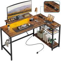 Forma de L con Tomas de Corriente y Luces LED, Escritorio Esquinero con Estantes, Reversible para Ordenador para el Hogar, Oficina, Dormitorio, Espacio Pequeño, 106,5 cm - details 58