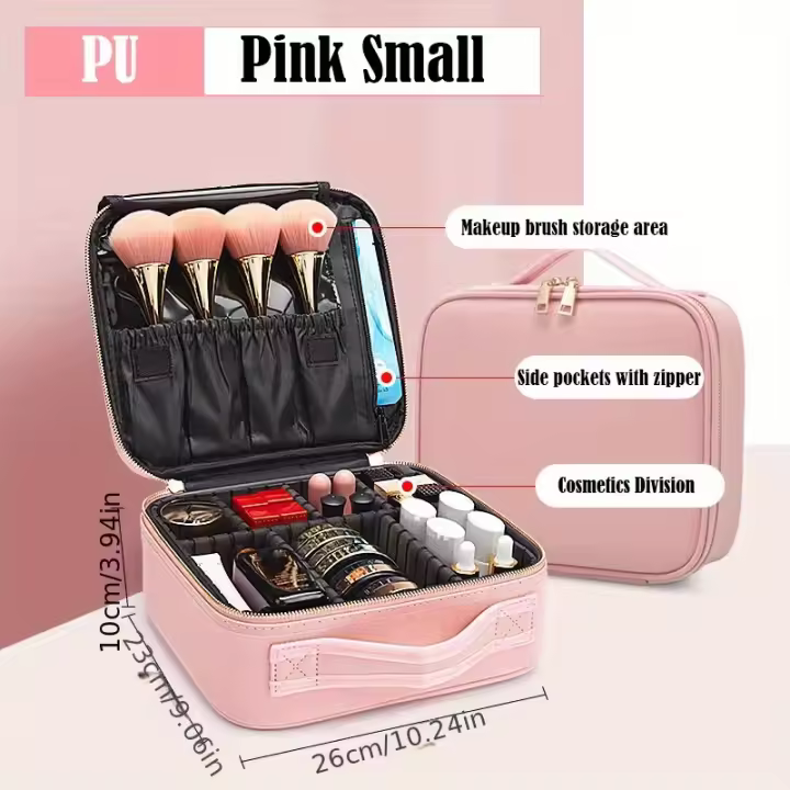 Estuche de cosméticos portátil de cuero PU, gran capacidad, bolsa de almacenamiento de maquillaje impermeable, caja de 1 unidad - 1