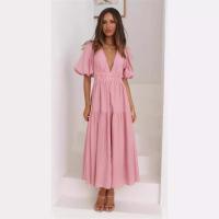 Vestido de verano con cuello en V para mujer, vestidos casuales de manga corta - details 7
