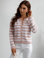 Cárdigan de punto a rayas para mujer, chaqueta Vintage con bolsillos, color rosa, otoño e invierno, 2023 - details 34
