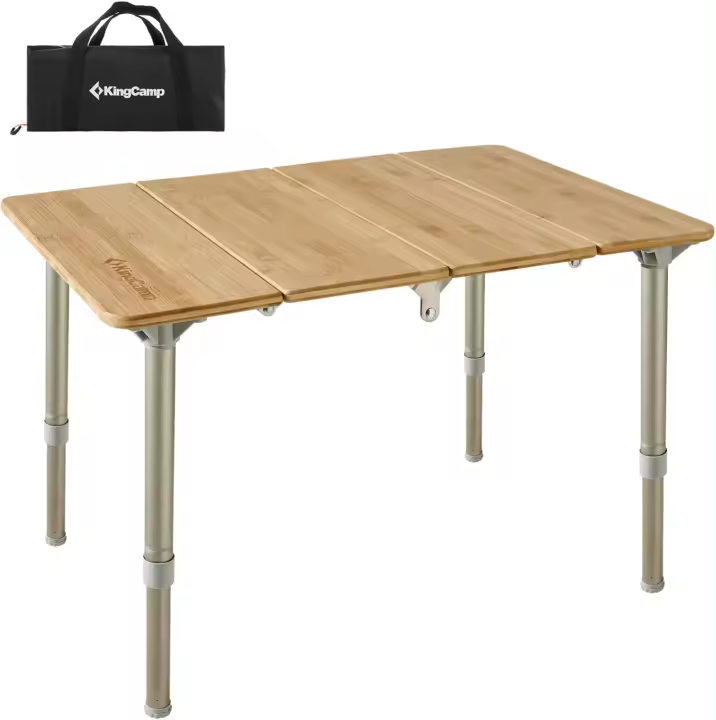 Mesa de Camping Plegable de bambú de 100 x 72 cm para 4 a 6 Personas, Marco Estable de Aluminio, 3 Alturas Ajustables con Bolsa de Transporte para jardín, Picnic, Camping - 1
