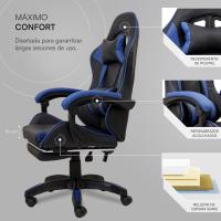 Gaming con Respaldo Ergonómico Inclinable y Altura Ajustable, Silla de Oficina con Soporte Lumbar, Acolchado y Reposapiés Extraíble, Negro, 58x66x114-124 cm - details 41