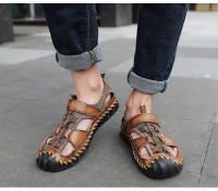 Sandalias planas informales de cuero genuino para hombre, calzado de playa romano, zapatillas de deporte masculinas, zapatos de cuña baja, talla grande 38-48, novedad de verano - details 16