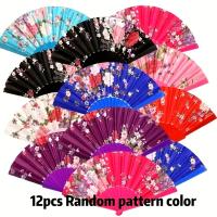 12 abanicos plegables de plástico de estilo vintage para mujer, diseños florales coloridos, ideales para baile y regalo, abanico de baile cuadrado, abanico de regalo |   Fans de estilo vintage |   Plástico duradero - details 0