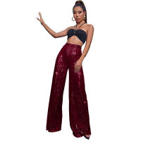 Moda femenina New -End Color sólido Pierna ancha con lentejuelas drapeadas Pantalones casuales para mujer - details 26