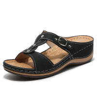 Sandalias 2025 con diamantes de imitación, punta redonda, tacón plano, estilo hueco, zapatos cómodos de mujer para verano - details 1