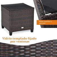 Conjunto de jardín exterior de ratán de 3 piezas, 1 mesa auxiliar de vidrio templado y 2 sillas con cojines, muebles de jardín terraza balcón exterior (negro) - details 45