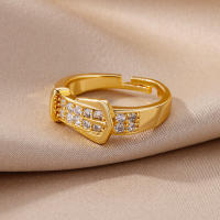 Anillos de cinturón de acero inoxidable para mujer, anillo de dedo con cinturón ajustable de circón, joyería estética geométrica para boda, anillos de regalo - details 4