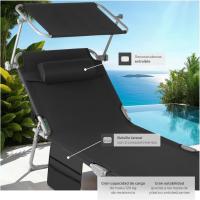 Tumbona Jardín Exterior de Acero, Tumbona Plegable con Reposacabezas, Parasol y Bolsillo Lateral, Tumbona Playa Reclinable 6 Posiciones, Tumbona Piscina Resistente a Intemperie - Gris - details 21