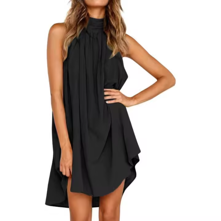 Vestido elegante para mujer, vestido corto de gasa sin mangas, top de cuello redondo, blusa, vestido casual. - 1