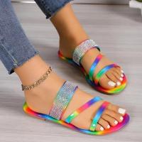 Sandalias con cristales de arcoíris para mujer, zapatillas femeninas bonitas, zapatos planos a la moda para playa y exteriores, verano, 2024 - details 2