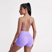 Ropa interior de yoga para gimnasio de color sólido, sujetador de fitness con correas cruzadas en la espalda, top deportivo ajustado de alta resistencia, completo con almohadilla para el pecho - details 6