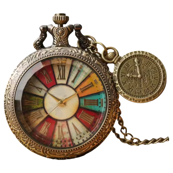 Reloj De Bolsillo Retro De Bronce Con Dial De Numeros Romanos Y Reloj Cuarzo Pendiente Colgante Para Hombre Y Mujer - 1