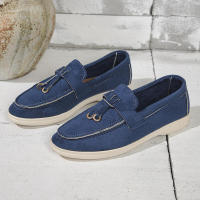 Nuevos mocasines planos de ante con punta redonda de talla grande para mujer, zapatos informales sin cordones - details 3