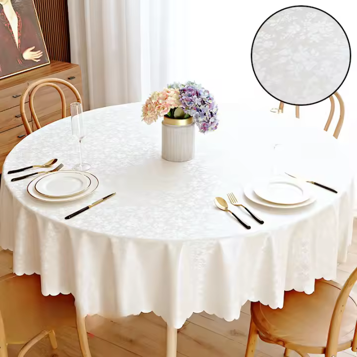 Mantel redondo de vinilo 100% impermeable, mantel rectangular, mesas, cubierta de mesa limpiable para decoración de fiesta y cena de cocina - 1