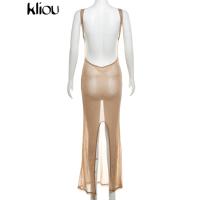 Vestido Largo Brillante de Kliou Mango de Espalda Transparente Elegante para Mujeres en Verano - details 3