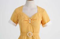 Vestido Retro de Cintura Alta con Botones de Frente Vestido de Swing Elegante para Mujeres - details 5