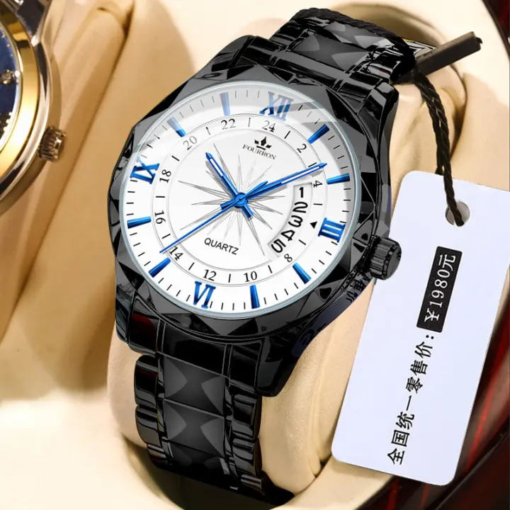 Hombre calendario luminoso impermeable moda cuarzo simple negocios casual mesa de diamante - 1