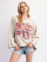 Sudadera Básica de Manga Larga para Mujer Cuello Redondo, Ajuste Suelto, Estilo Floral, Adecuada para Jóvenes - details 13