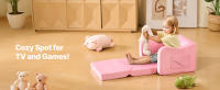 Sofá Infantil 2 en 1 SucceBuy, Sofá Plegable Suave con Reposabrazos, Hecho de Esponja 28D y Pelo Corto, Se Transforma de Silla para Niños Pequeños a Sofá, Ideal para Jugar o Relajarse, Tamaño Mediano, Rosa - details 3