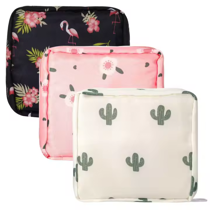 Mini bolsa de maquillaje de viaje, bolsa de cosméticos perezosa, bolsa de aseo portátil pequeña, 3 piezas - 1