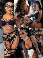Body de malla con entrepierna abierta, lencería sexy transparente, estampado de calcetín de malla de nailon elástico - details 4
