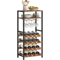 Estantería de Vino de 16 Botellas Estantería de Vinos Independientes con Mesa de Madera y Soporte para Copas Expositor de Vinos de 5 Niveles para Cocina, Bar, Restaurante - details 0