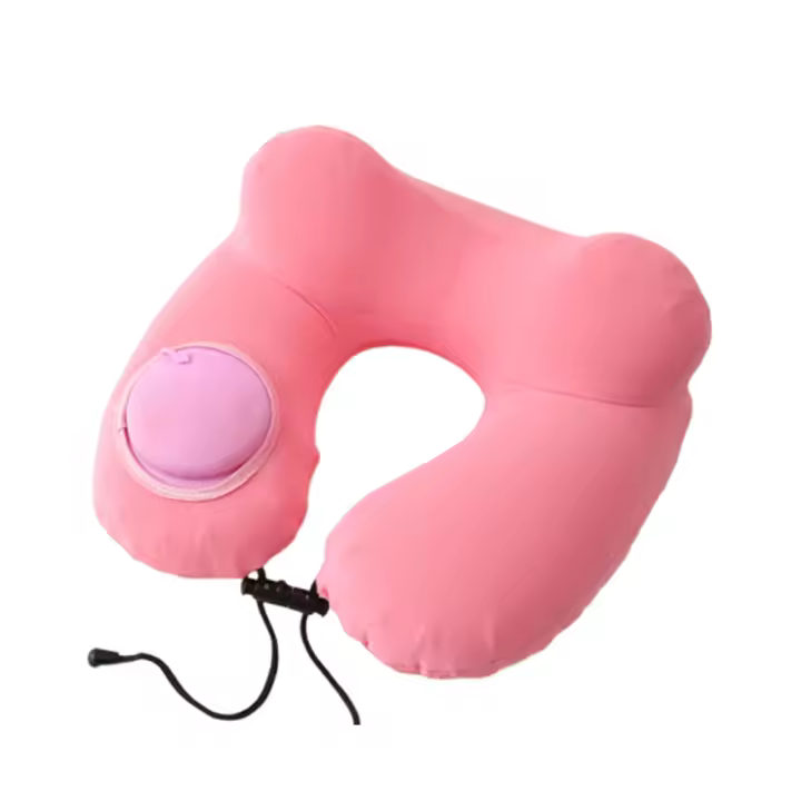 Almohada de viaje inflable en forma de U, cojín de soporte para el cuello de seda de hielo suave, plegable con bolsa de almacenamiento, prensa para inflar la almohada - 1