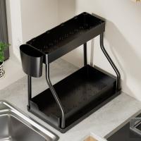 Útiles organizadores de 2 niveles debajo del fregadero con ganchos y estante para vasos colgante, estante de baño multiusos, organizador de cocina, estante de almacenamiento para el hogar - details 2