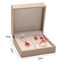 Caja de conjunto de joyería de tres piezas con solapa en ángulo recto de PU de cuero cepillado - details 0